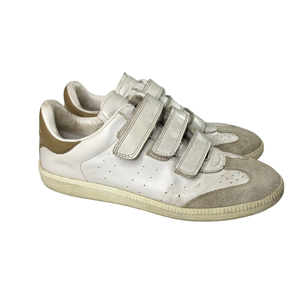Isabel Marant White Leather & Beige Suede Velcro Sneakers